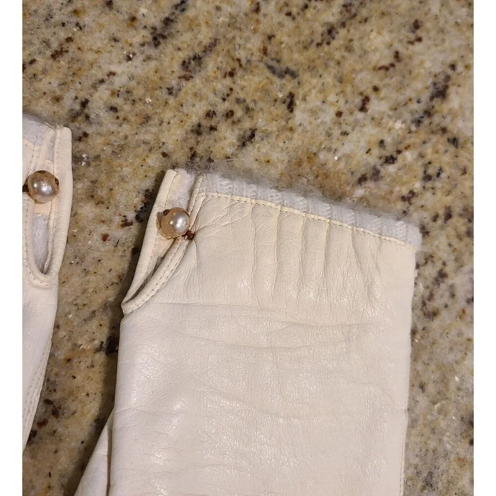 Vintage Size S Cream Soft Leather Knit Lined 8